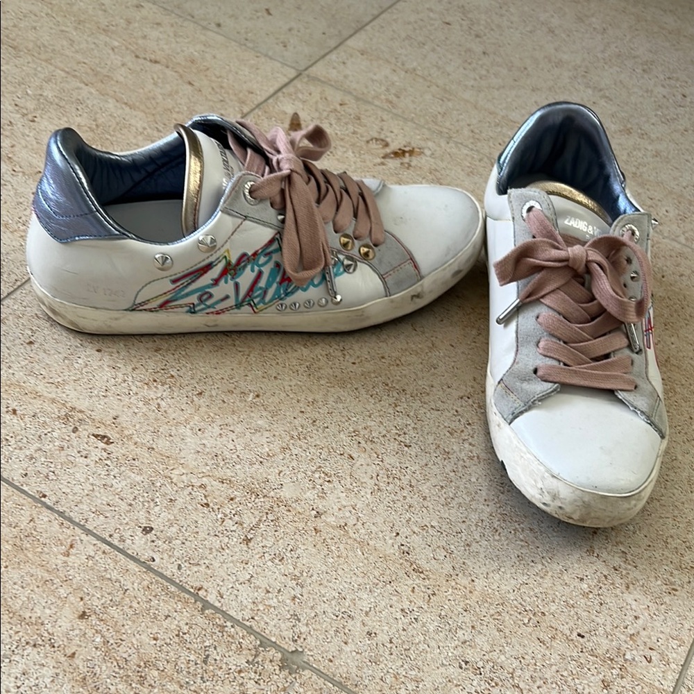 Zadig and Voltaire White and Silver Sneakers